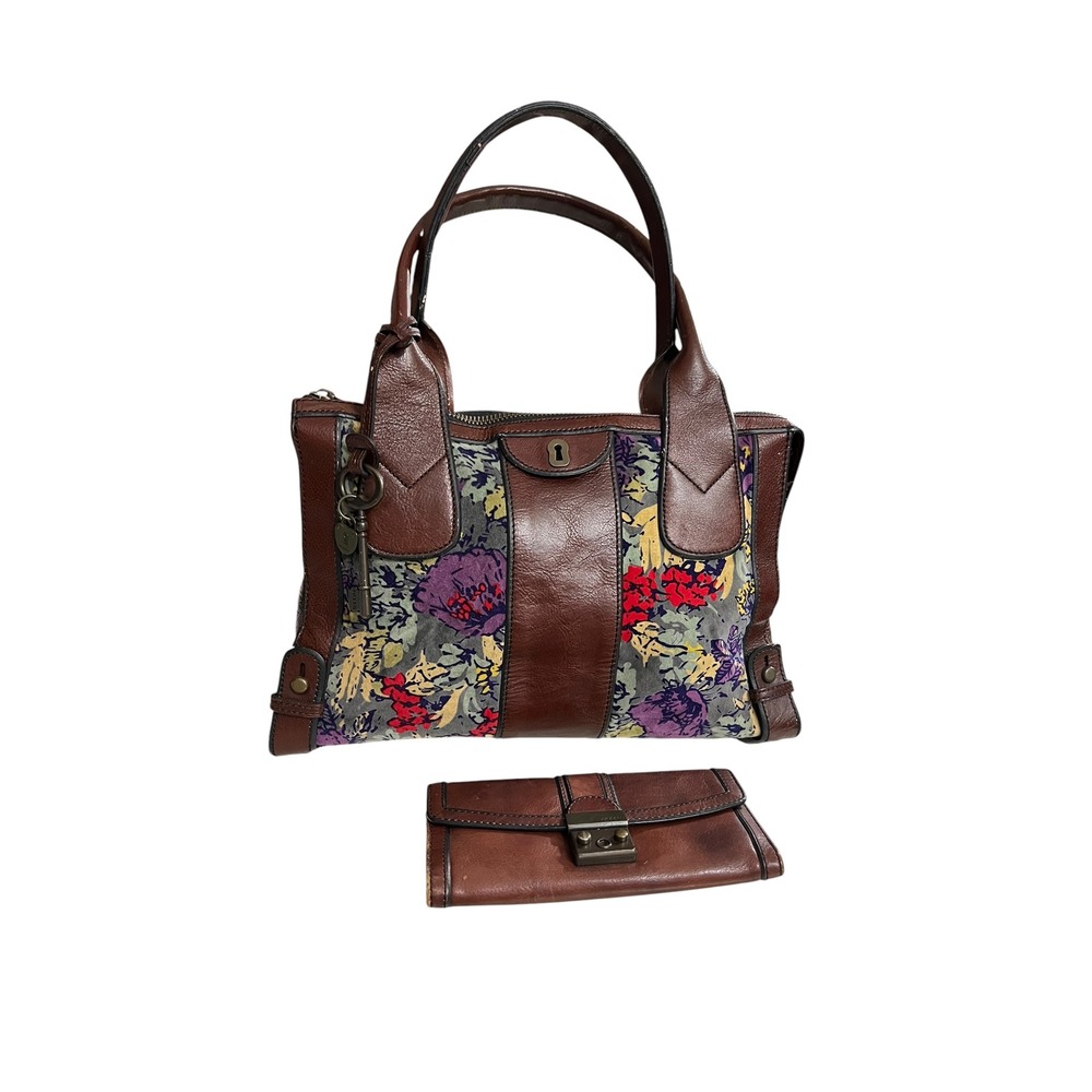 Fossil Vintage Reissue Weekender Leather Satchel Set w/ Matching Wallet Key - Picture 4 of 14